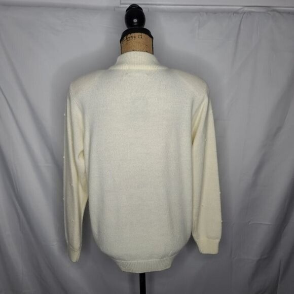 Vintage 90's Ivory Sequin Beaded Mockneck Sweater Medium - Picture 3 of 11